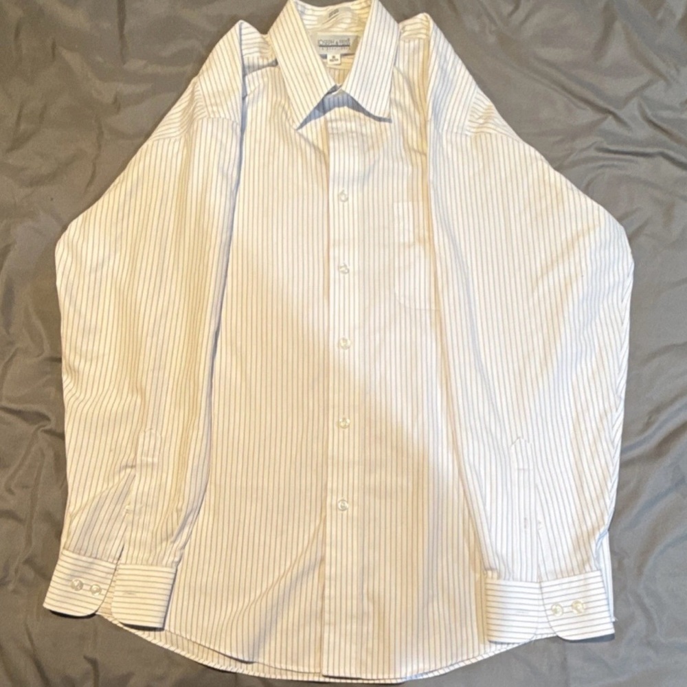 Joseph & Feiss White Dress Shirt with Light Blue Pinstripes